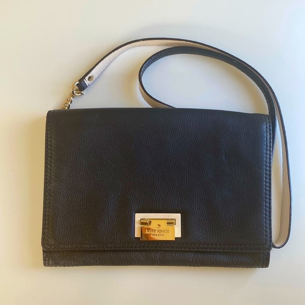 EUC/NWOT Kate Spade bag crossbody black leather with cream accents hardware